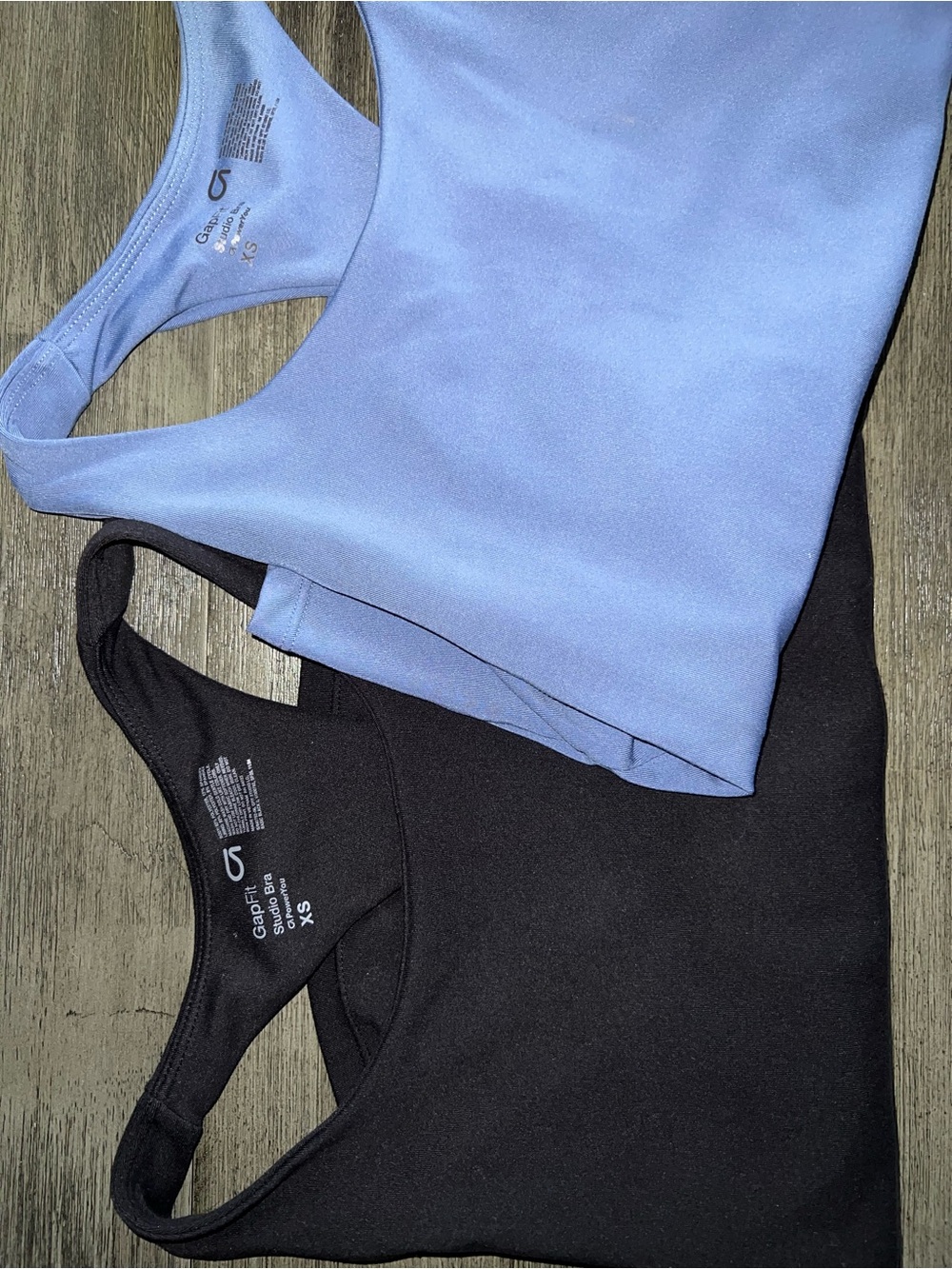 GAP Women’s long line Sports Bra Tops in Light Blue and Black - 2-Pack